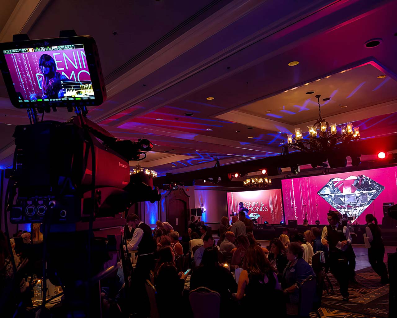 Broadcast camera films performer in front of LED screen